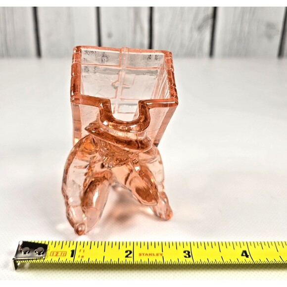 Vallerysthal Pink Glass Kneeling Boy with Basket Toothpick Matchbox Holder - Picture 12 of 12